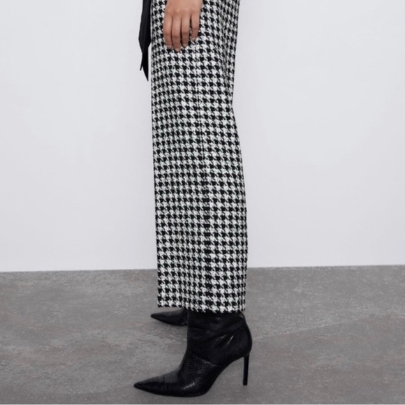 NWT ZARA BLACK WHITE HOUNDSTOOTH PANTS BLOGGERS FAVORITE OLD MONEY STYLE - Picture 7 of 16